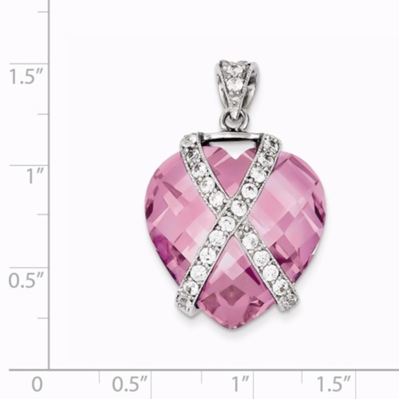 Sterling Silver Pink CZ Pendant - Picture 2 of 2
